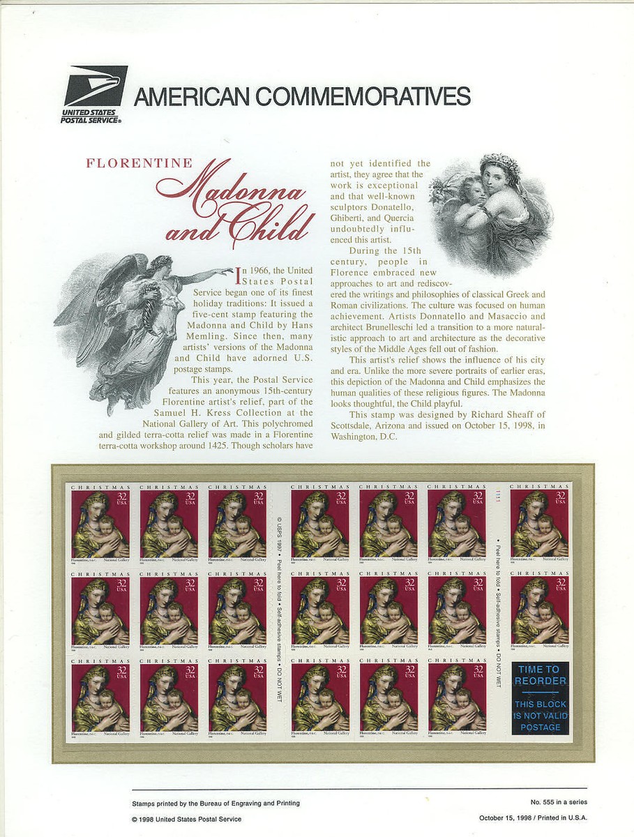 Madonna パンフレット US # CP559 Christmas Commemorative Panel 3244a 32¢ Madonna
