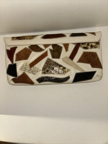 Vintage Clutch Original Caprice Patchwork Schlangenhaut Umschlag Geldbörse Goldkette - Bild 12 von 18