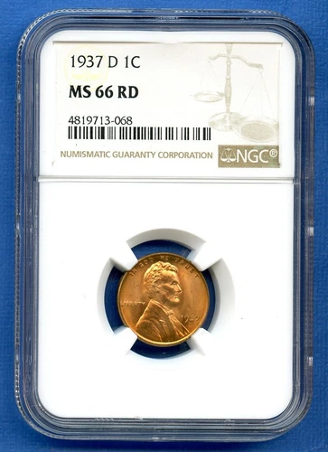 1937 D NGC MS66RD Lincoln Wheat Cent 1c Penny US Mint Coin 1937-D MS-66 RD