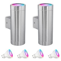 2Er Set Tira IP44 Wandleuchte Up Down Edelstahl + Smart Rgb GU10 Led Dim Wlan 5W