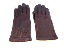 DESIGNER LADIES DK BROWN LEATHER GLOVES NYLON LINING SIZE 7