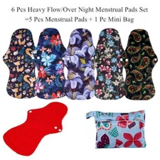 Organic Bamboo Charcoal Reusable Sanitary Menstrual Pads Sets Reduce Diseases