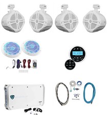 Rockville Marine Bluetooth Receiver 4 8" Wakeboards 2 LED Speakers 6Ch Amp