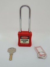 Safety Lockout Padlocks Hardened Steel Long Shackle  Red
