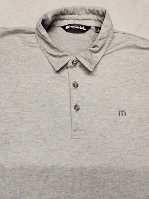 Travis Matthew Golf Polo Mens Large  Gray Polka Dot Logo Short Sleeve Casual 