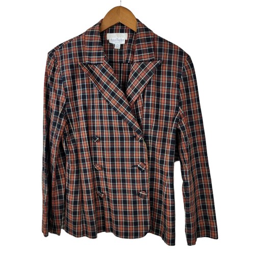 Vintage Ann Taylor Blazer Jacket size 4 Red Black Plaid Tartan Double Breasted