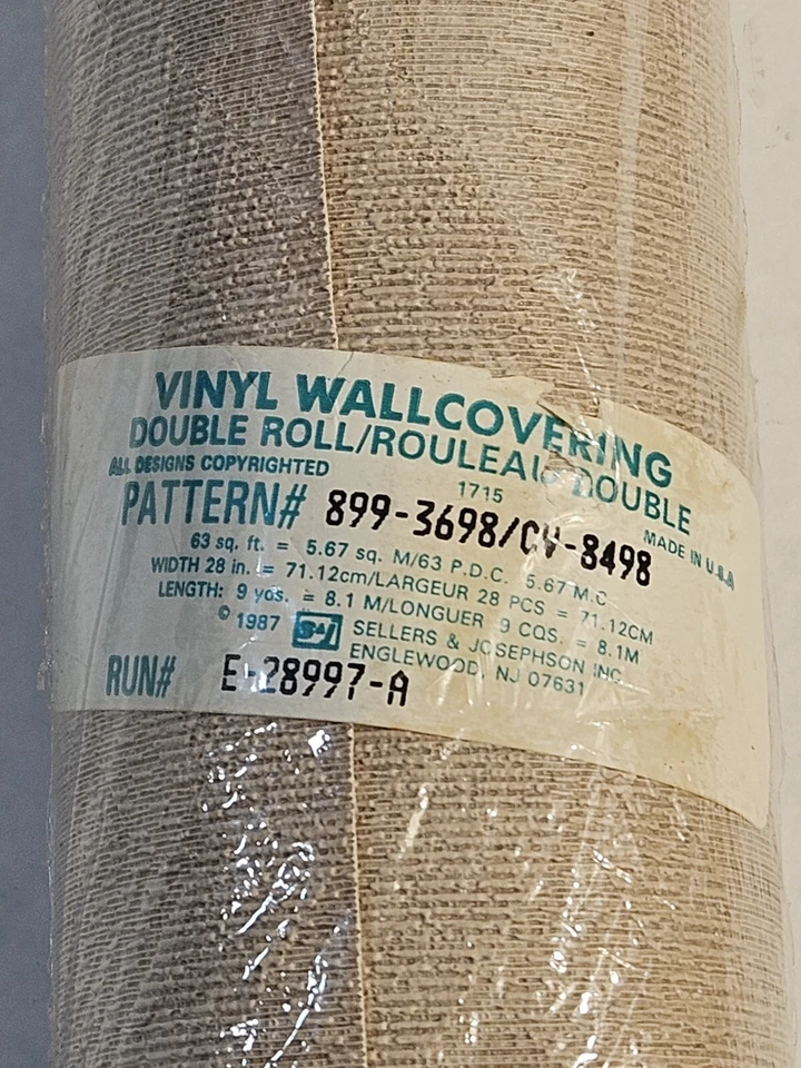 Rollo doble revestimiento de pared 1987 patrón #899-3698/CV-8498 RUN#E-28997-A NOS de colección Foto 3 de 4