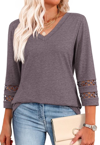Blouses for Women Business Casual Lace 3/4 Sleeve V Neck Plus Size Tunic Tops...