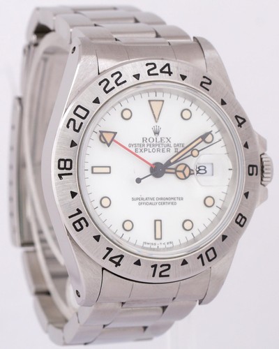 1996 PERFECT PATINA Rolex Explorer II White 40mm Stainless Oyster Watch 16570 - Picture 4 of 11