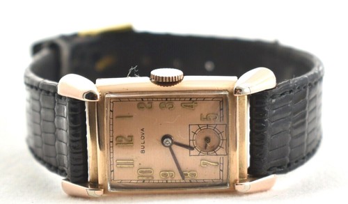 BULOVA Gents Vintage 14K Rose Gold Filled Art Deco Watch 1947 Fancy Lugs - Picture 1 of 12