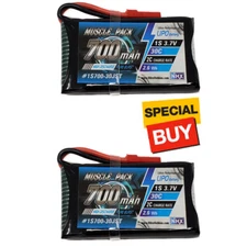 NHX Muscle Pack 1S 3.7V 700mAh 30C Lipo Battery w/ JST Connector (2)