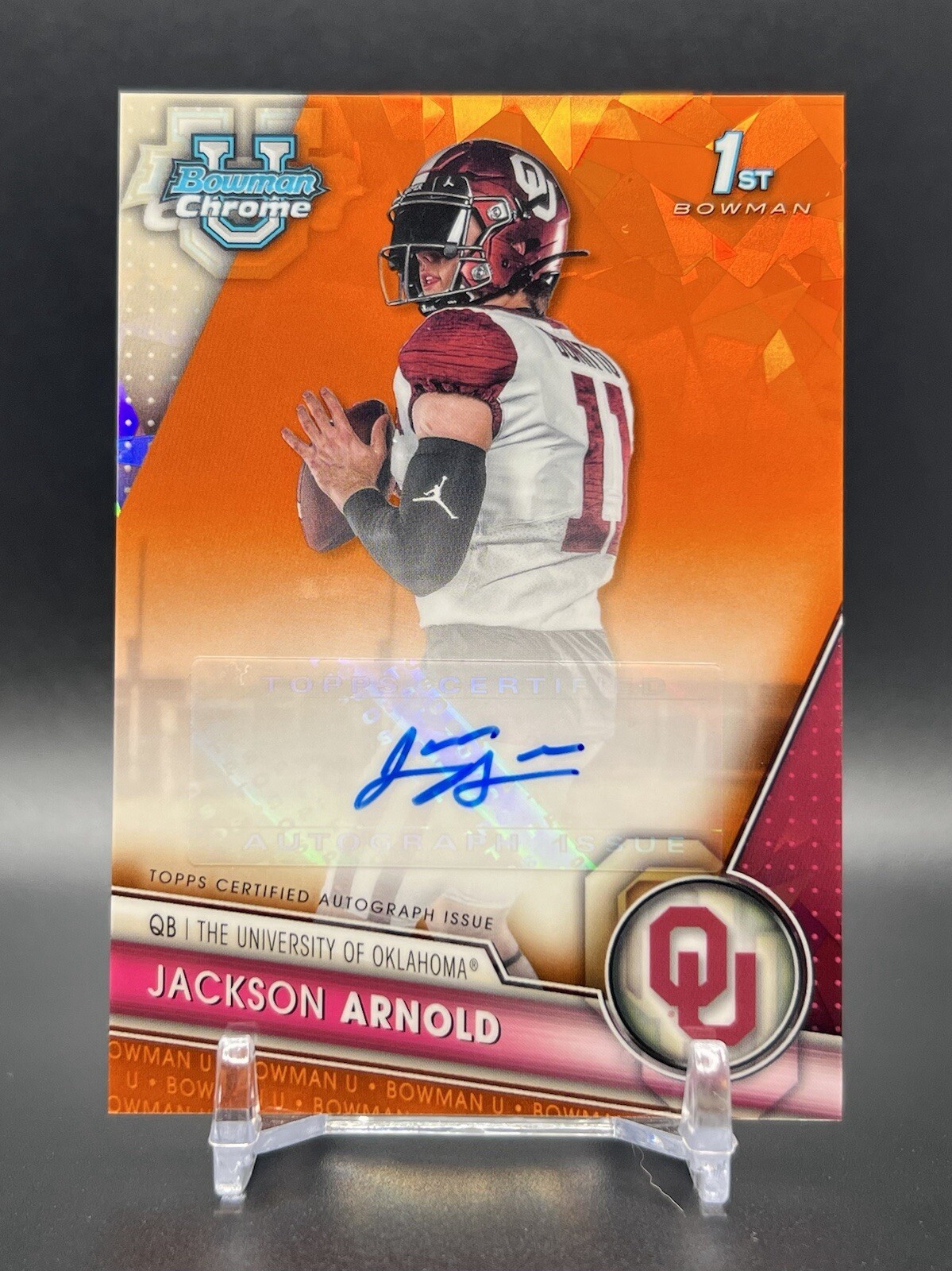 2023 Bowman Chrome U Sapphire Jackson Arnold 1st Auto #PA-JAR Orange /25 Sooners