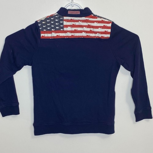 Vineyard Vines Boys Size L Sweatshirt American Flag 1/4 Zip Blue fits Womens S - Picture 4 of 10