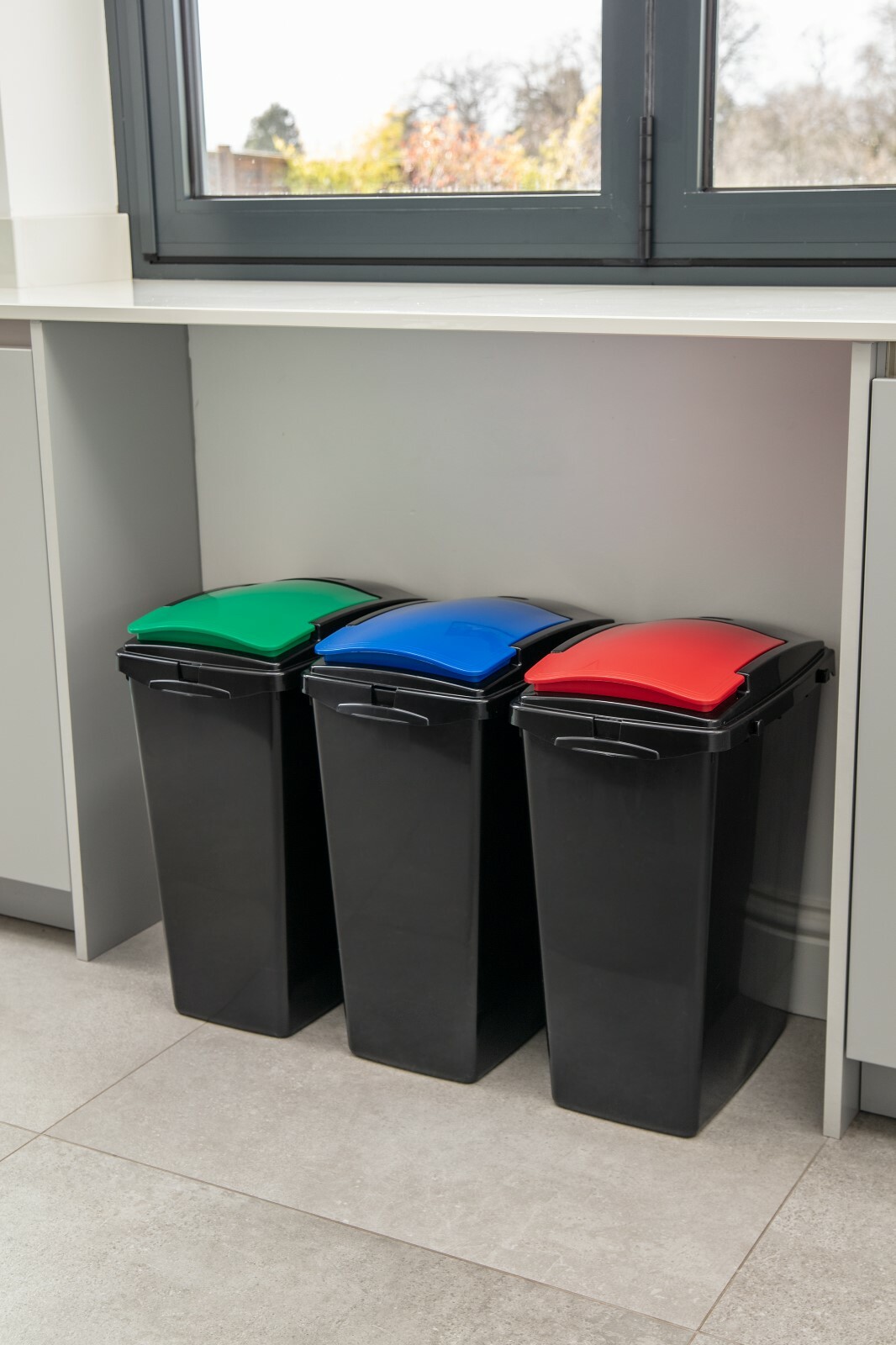 Addis Recycling 40L Set of 3 Waste Bins Colour coded Blue,Red & Green