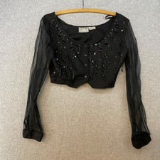 Speed Limit MPH Vintage 80s Medium Beaded Sequin Black Cropped Top