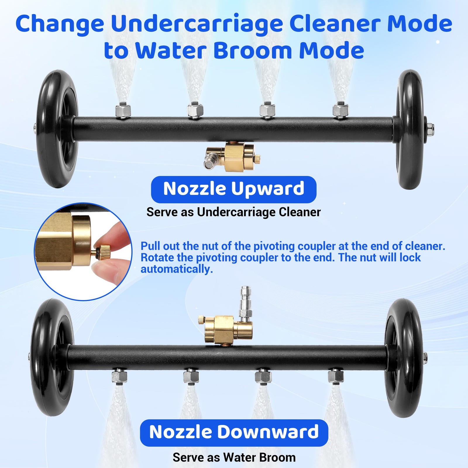 Undercarriage Pressure Washer Attachment with Dual Function Nozzles