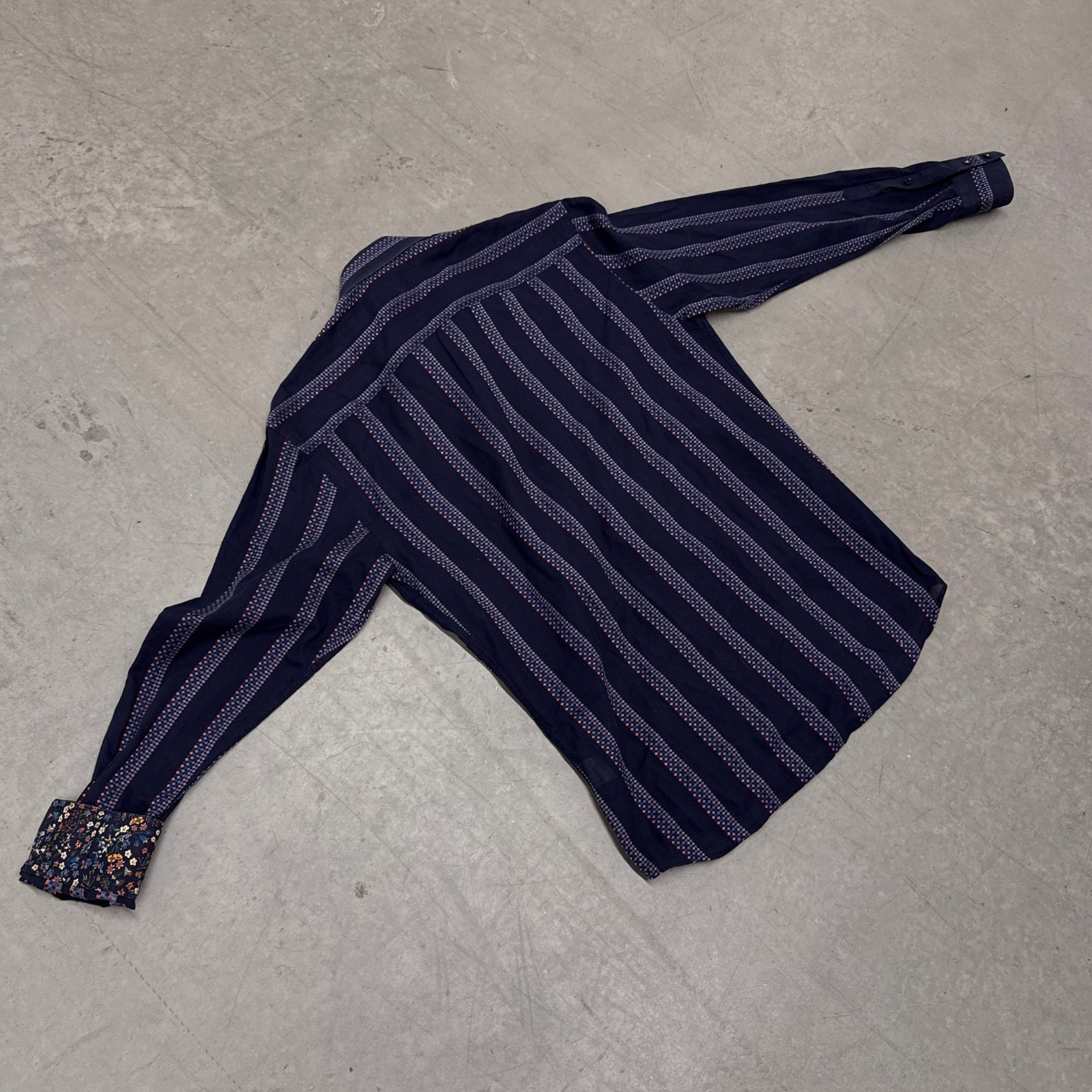 Bertigo Striped Floral Pattern Button Up Navy Blu… - image 5