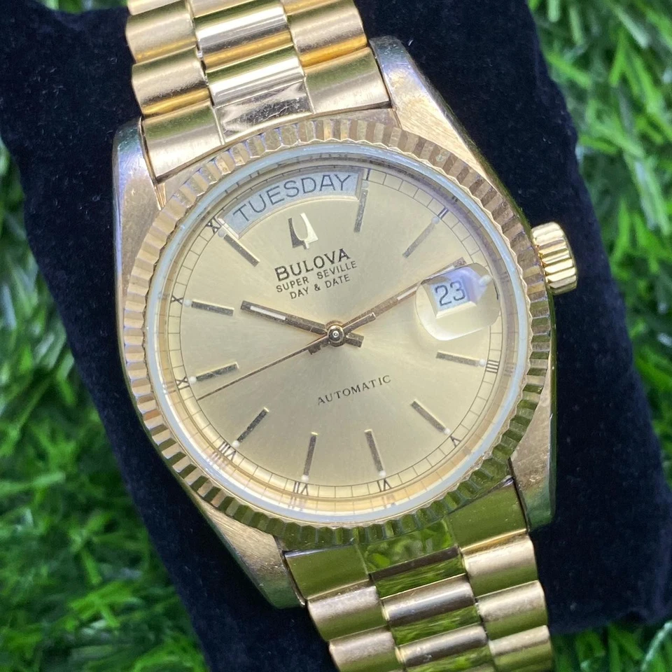 Rare Bulova President Super Seville Day Date Automatic Gold 90s Watch Swiss Men - Image 4 of 4