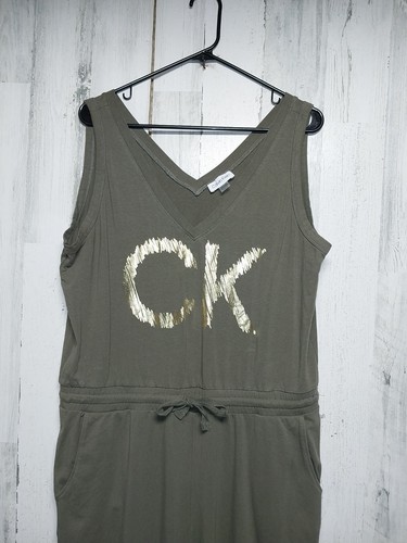 Calvin Klein Jumpsuit Women XL Green Sleeveless Drawstring Lounge Beach Athletic - Picture 3 of 7