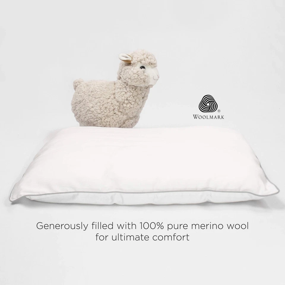 Almohada para niños pequeños, relleno de lana 100 % transpirable premium y funda de algodón manga para niños pequeños... Foto 3 de 4