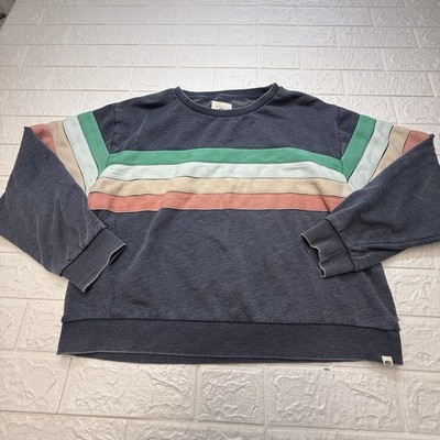 Rip Curl Charcoal Retro Stripe Crewneck Sweatshirt Surf Y2K  Distressed