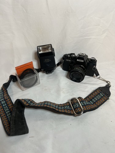 Ricoh KR-5 35mm Film SLR camera with flash/ with colored and various ...