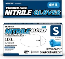 Blue Nitrile Exam Gloves, 4 Mil Disposable Powder-Free Small (Blue) 