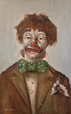 Original authentisches Elio Vitali Ölgemälde eines Clowns Künstlers signiert & zertifiziert