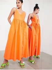ASOS EDITION Wrap Smock Cami Midi Sundress In Bright Orange Sundress Size 2