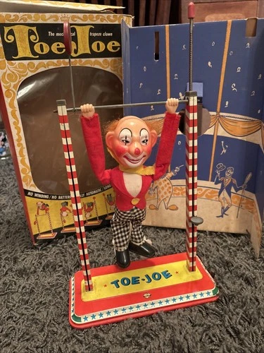 Vintage 1950’s Ohio Art Toe Joe Acrobat Flip/Moving Clown. Levers Work. See Pics