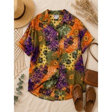 Boomerang Vintage 90s Abstract Geometric Button Down Shirt Orange Purple Green