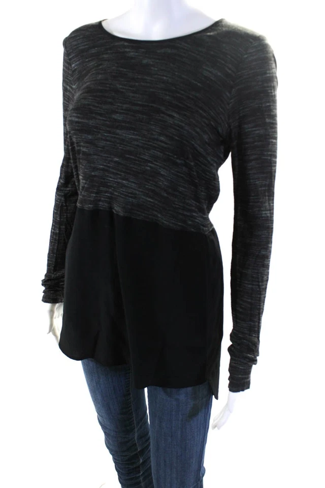 Vince Womens Scoop Neck Long Sleeve Side Slit High Low Blouse Gray Size XS - Image 2 of 4