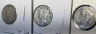 3 SILVER MERCURY DIMES, 1944-P, 1943-D, & 1945-P, VG-F CONDITION, GREAT DETAILS