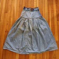 Vintage 70s Western Prairie Denim Maxi Skirt High Waist Pleated Blue Womens 0/00