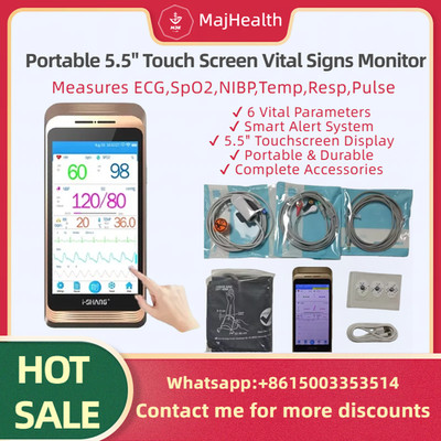 Portable 5.5'' Touch Screen Patient Monitor - 6 Parameter Vital Signs Monitor wit