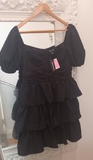 Women's Pretty Little Thing Black Frilly Dress Size 14 Ladies Party Wear Summer