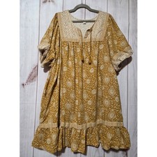 Old Navy Mustard Yellow Floral Boho Tassel Mini Dress Plus Size 4X Pockets