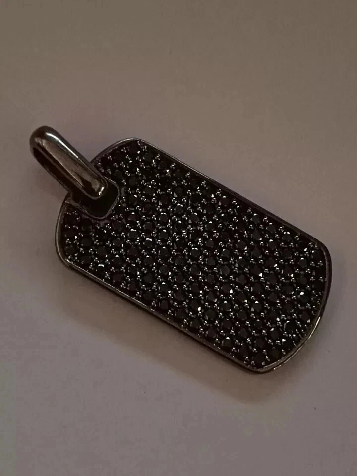 5Ct Round Cut Real Moissanite Black Dog Tag Pendant 14K Black Gold Plated Silver - Image 3 of 4