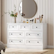 HOOBRO White Farmhouse Dressers for Bedroom Chest of Drawers 7 Drawer Dressers