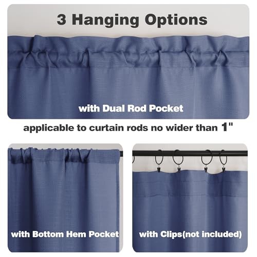 Bennet 2 Panels Blue Kitchen Curtains 24 Inch Length Tier Curtains, Faux - Imagen 3 de 6