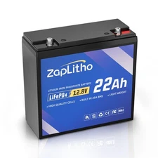 ZapLitho 12V 22Ah LiFePO4 Lithium Battery with 25A BMS, Lithium ion Deep Cycl...
