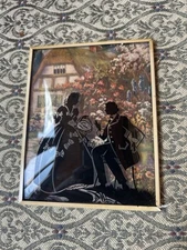 Vintage Silhouette Bubble Covex Glass Courting Couple Lady Gentleman 5"x4"