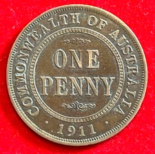 mw28652 Australia Bronze Penny 1911  London Mint  George V    KM#23