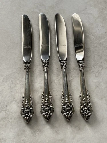 4  WALLACE ~ GRANDE BAROQUE  STERLING SILVER HANDLE BUTTER KNIFES 6 1/2”