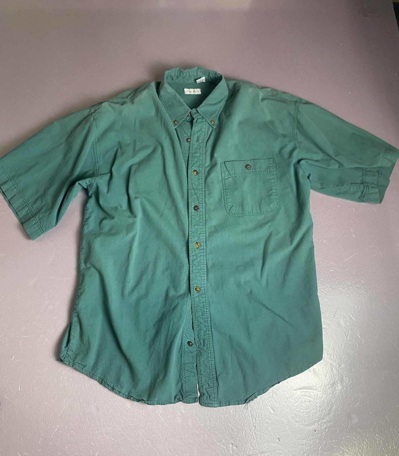 Vintage Bugle Boy Co Shirt Mens Large Green Button Down Short Sleeve Casual 90s