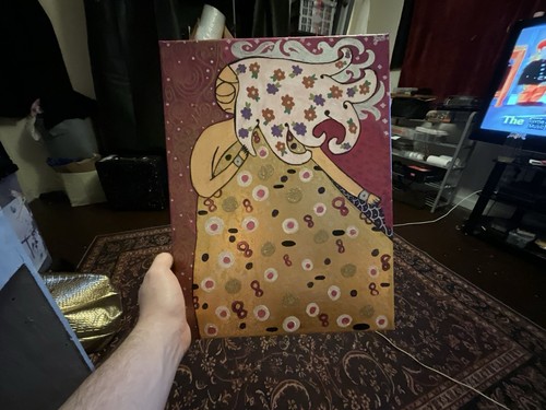 “Wanderer Of Dreams” A Figurative Gold Leaf Glitter Acrylic Abstract Painting - Picture 2 of 5
