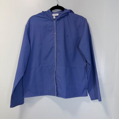 Coolibar Women Blue UPF 50+ Sun Protection Hooded Snap Front Jacket Medium
