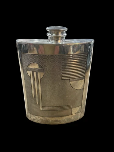 Vintage Sheffield England Pewter Hip Drinking Flask Art Deco Mid Century