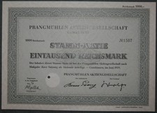Prangmühlen Aktiengesellschaft 1939 1000 RM  selten angeboten