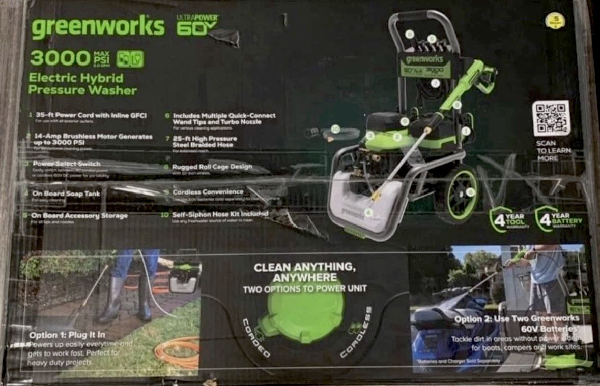 Greenworks Hybrid 60V 3000 PSI at 2.0 GPM Electric Pressure 